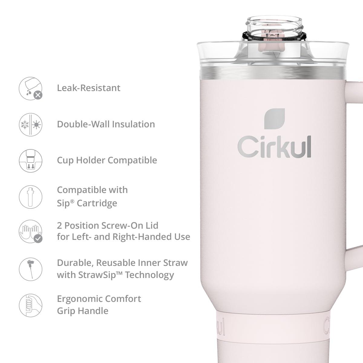 Cirkul 40oz. Cherry Blossom Stainless Steel Tumbler with Handle, All-Day StrawSip™, Double-Wall Insulated