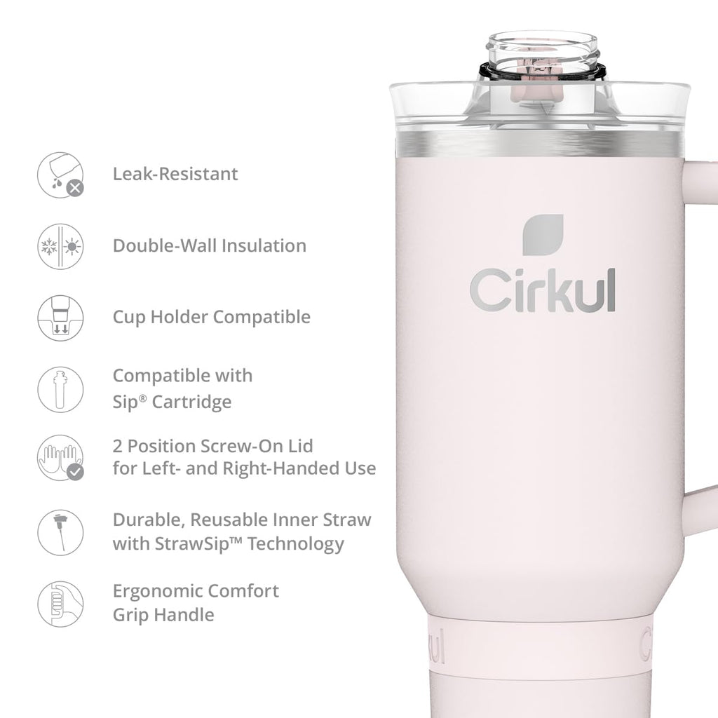 Cirkul 40oz. Cherry Blossom Stainless Steel Tumbler with Handle, All-Day StrawSip™, Double-Wall Insulated