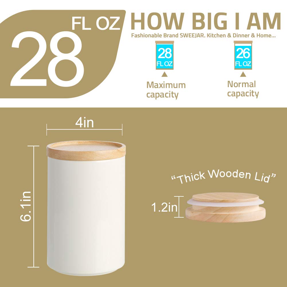 Sweejar Kitchen Canisters Ceramic Food Storage Jar, Stackable Containers with Airtight Seal Wooden Lid for Serving Ground Coffee, Tea, Sugar, Salt and More - 28 Fl Oz (Black)