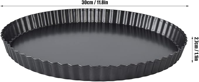 Fluted Tart Pan with Removable Bottom, Carbon Steel Round Tart Pan, Deep Baking Dish Pie Plate for Cakes Pies ([Thickened] 12-inch live bottom pie plate)