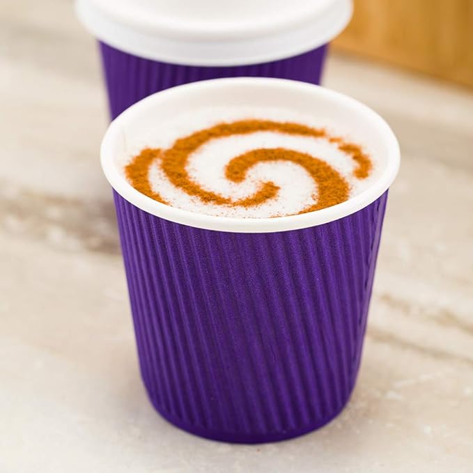 Restaurantware-4 Ounce Ripple Insulated Coffee Cups, 500 Double Wall Corrugated Coffee Cups - Leakproof, Non-Slip, Royal Purple Paper Ribbed Coffee Cups, Recyclable, Matching Lids Sold Separately