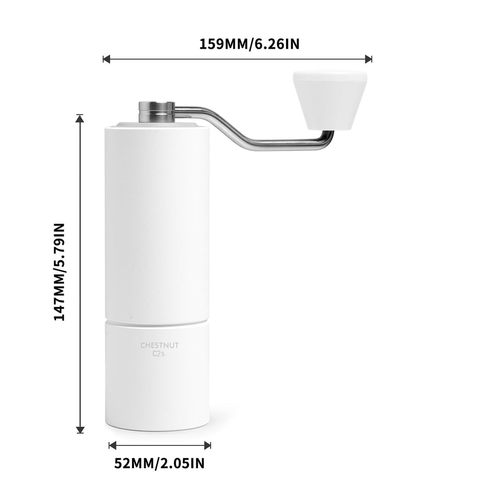 TIMEMORE Chestnut C2S Manual Coffee Grinder Capacity 25g with CNC Stainless Steel Conical Burr, Internal Adjustable Setting, Double Bearing Positioning, Hand Grinder (White)