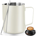 Milk Frothing Pitcher Stainless Milk Cup with Art Pen (White, 350, Milliliters)