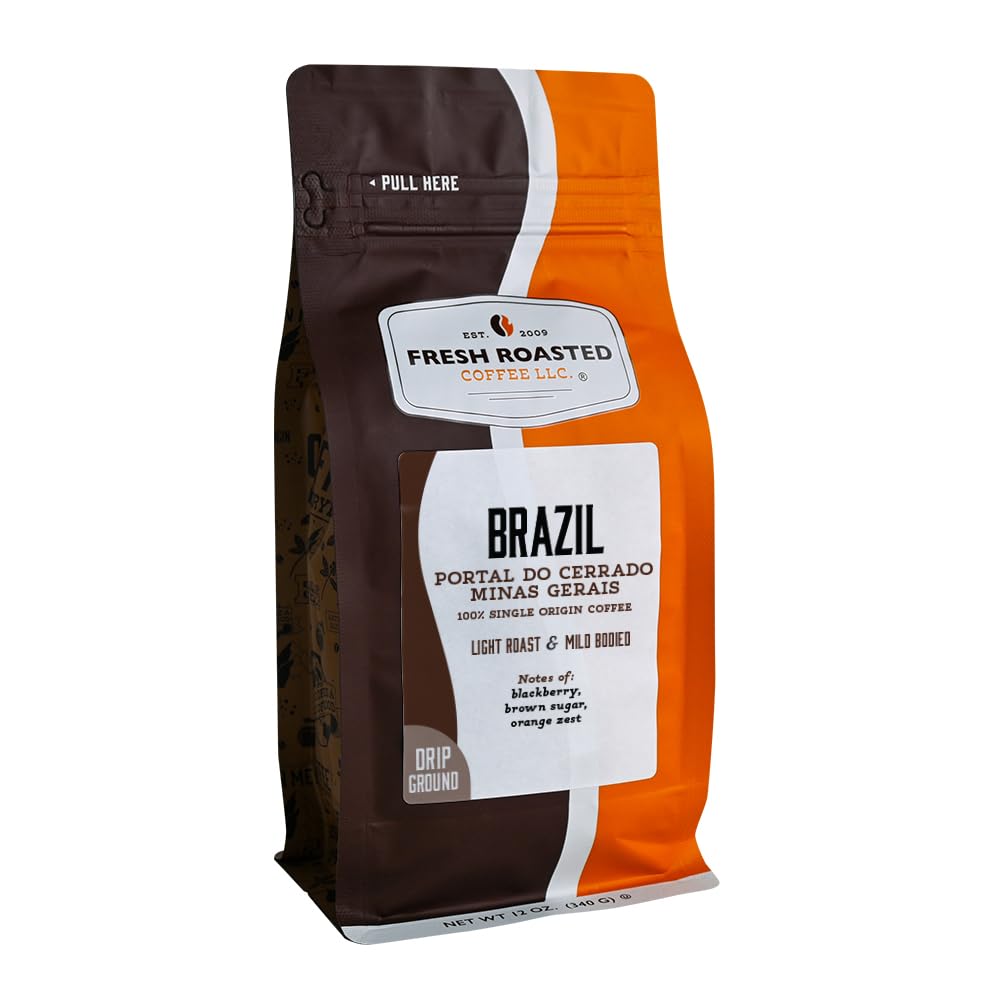 Fresh Roasted Coffee, Brazil Minas Gerais Drip Ground Coffee, Light Roast, Kosher, 12 oz