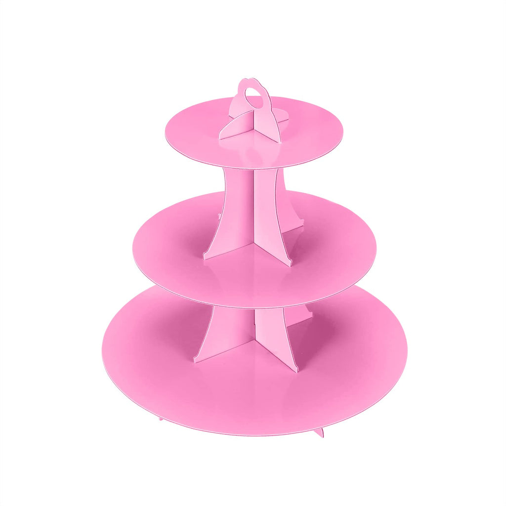 YLDW Cupcake Stand 2Pcs, 3-Tier Cupcake Stand Display, Cardboard Cup Cake Tower Stand, Disposable Dessert Stand for Birthday Tea Party Baby Shower Treat Decorations, Pink