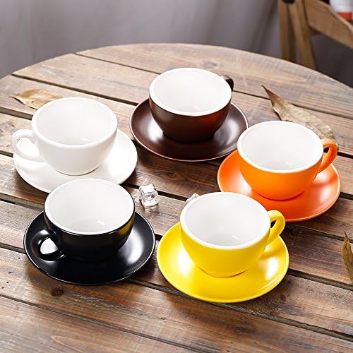 Latte Art Cup and Saucer Fine Porcelain for Latte & Cappuccino, Mate for Coffee Shop and Barista (Matte Black, 10.5 oz)