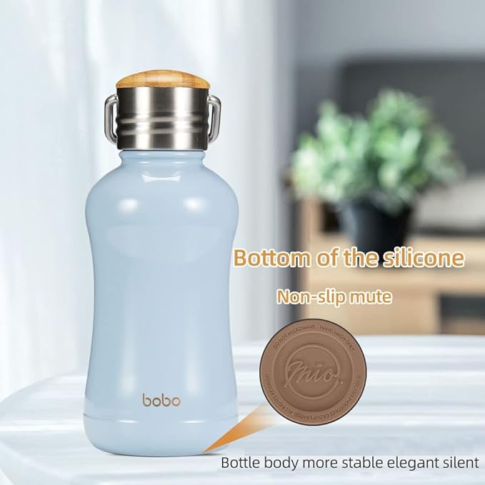 YOHKOH Mini Insulated Water Bottle With Bamboo Lid - 8.8oz Small Vacuum Insulated Water Bottle for Women Kids, 12 Hrs Hot & 24 Hrs Cold Stainless Steel Thermos Leak-Proof BPA-Free (8.8oz,Blue)