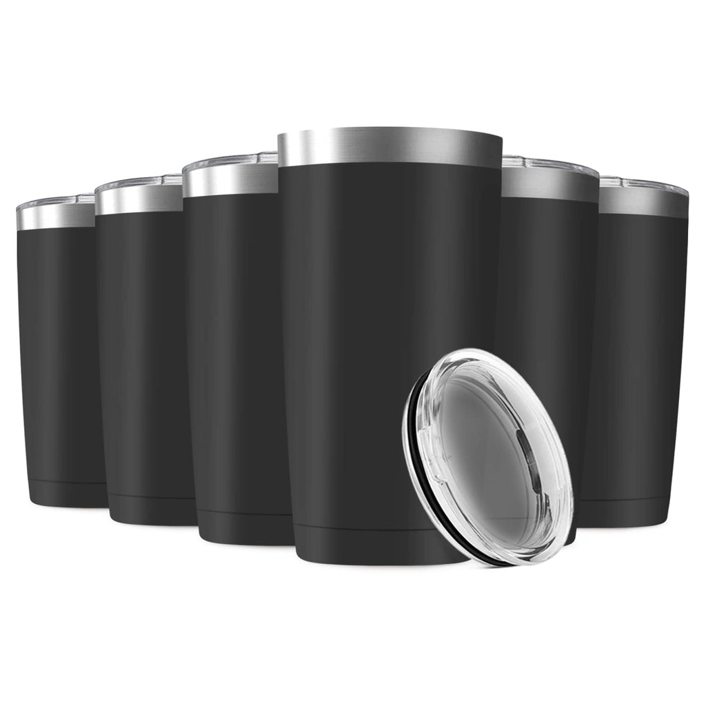 Deitybless 6 Pack 20oz Tumbler Vacuum Insulated Travel Mug with Lids, Stainless Steel Double Wall Bulk Cup for Home, Office, Outdoor Suitable for Vehicle Cup Holders(Black)