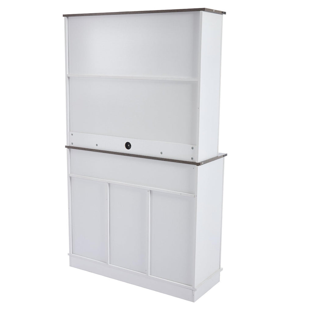 DM Furniture Coffee Bar Cabinet with Sliding Barn Doors 71'' Farmhouse Pantry Cabinet with Drawers & Wine Glass Rack Rustic Buffet Cabinet for Kitchen, White and Black