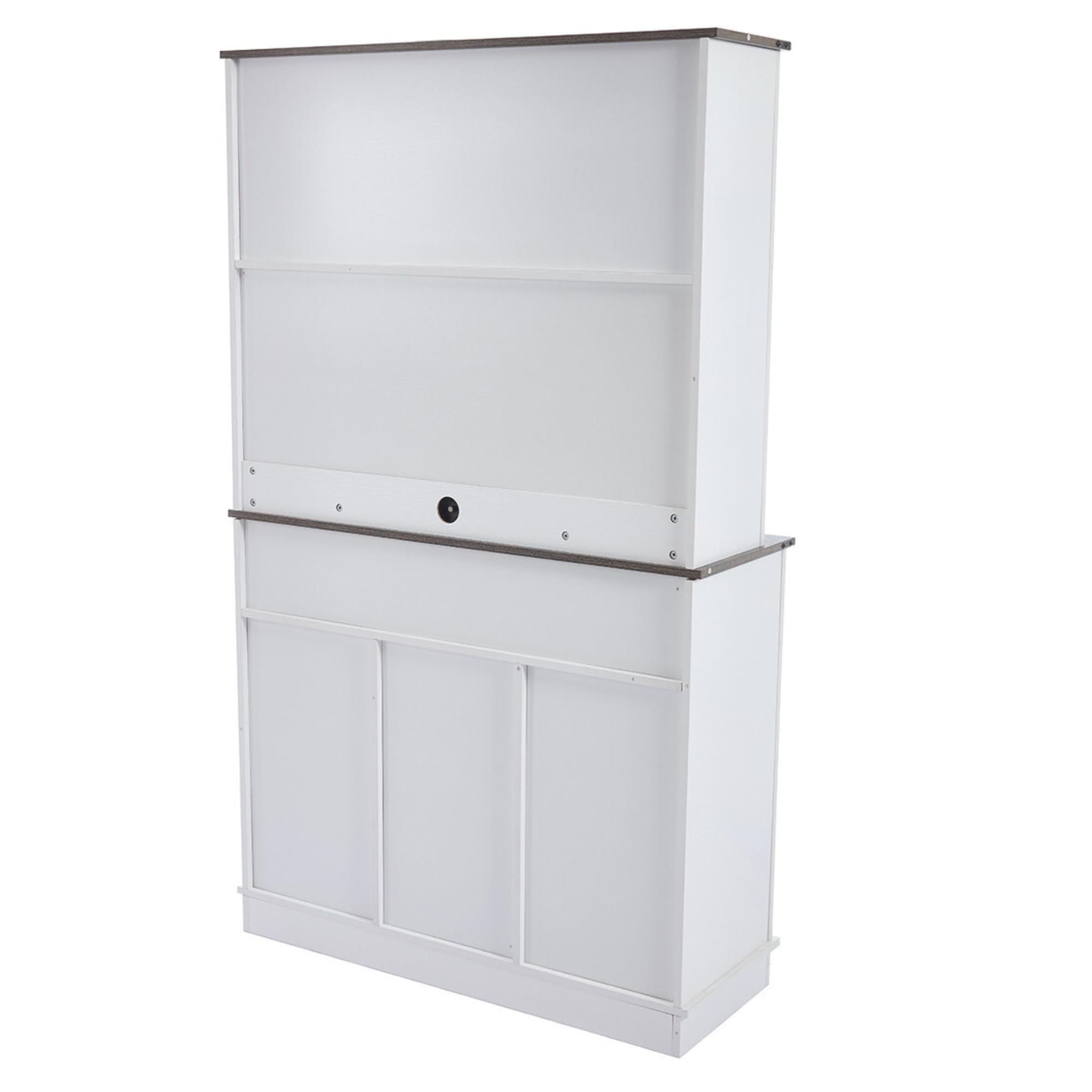DM Furniture Coffee Bar Cabinet with Sliding Barn Doors 71'' Farmhouse Pantry Cabinet with Drawers & Wine Glass Rack Rustic Buffet Cabinet for Kitchen, White and Black