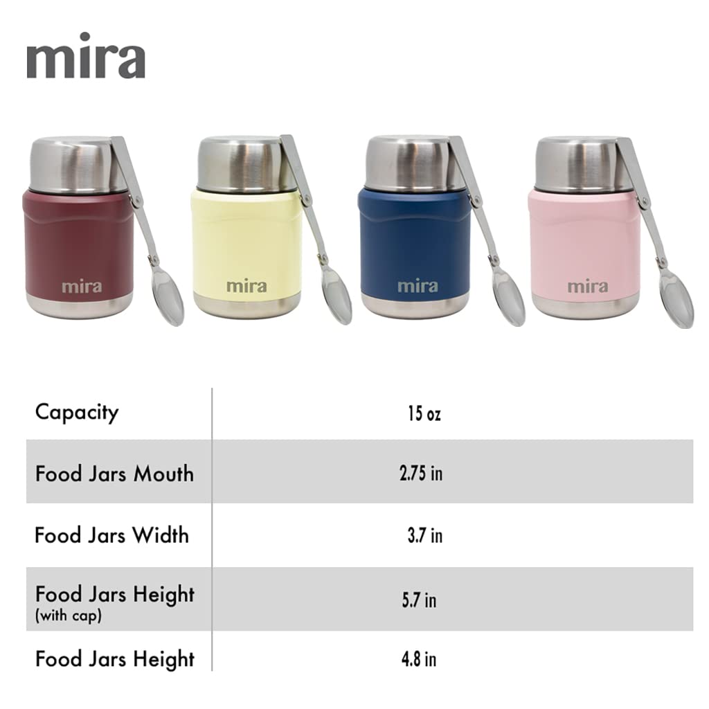 MIRA 15 oz Insulated Food Thermo for hot and cold foods - Leak-Proof Stainless Steel Container with Spoon - Pearl Blue