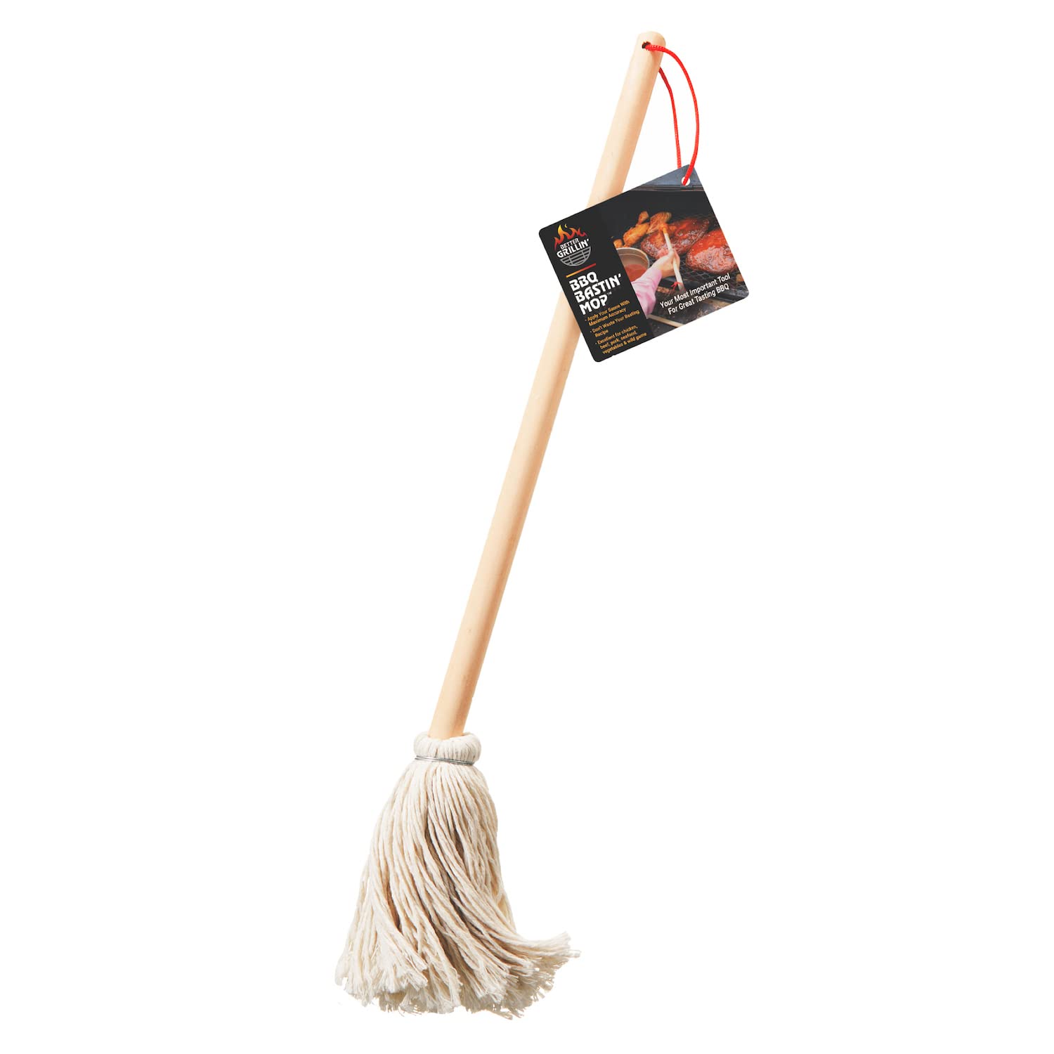 BETTER GRILLIN' BBQ Bastin Mop Basting Barbecue Brush/Mop Easily Applies Marinades, Sauces, Washes Out, 16in Handle, 1pk