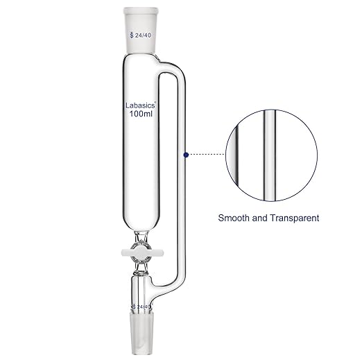 Labasics 100 ml Pressure Equalizing Addition Funnel, Borosilicate Glass Dropping Funnel 24/40 Joint with PTFE Stopcock for Laboratory