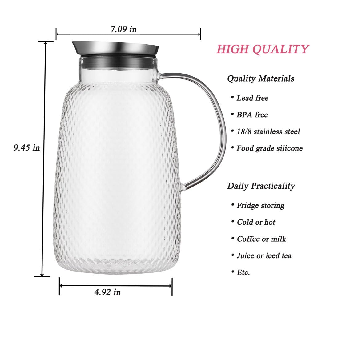 Purefold Pineapple Series 78 Oz Borosilicate Glass Pitcher with Lid (Clear)