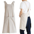 NEWGEM Japanese Linen Cross Back Kitchen Cooking Aprons for Men with Pockets for Baking Painting Gardening Cleaning Khaki