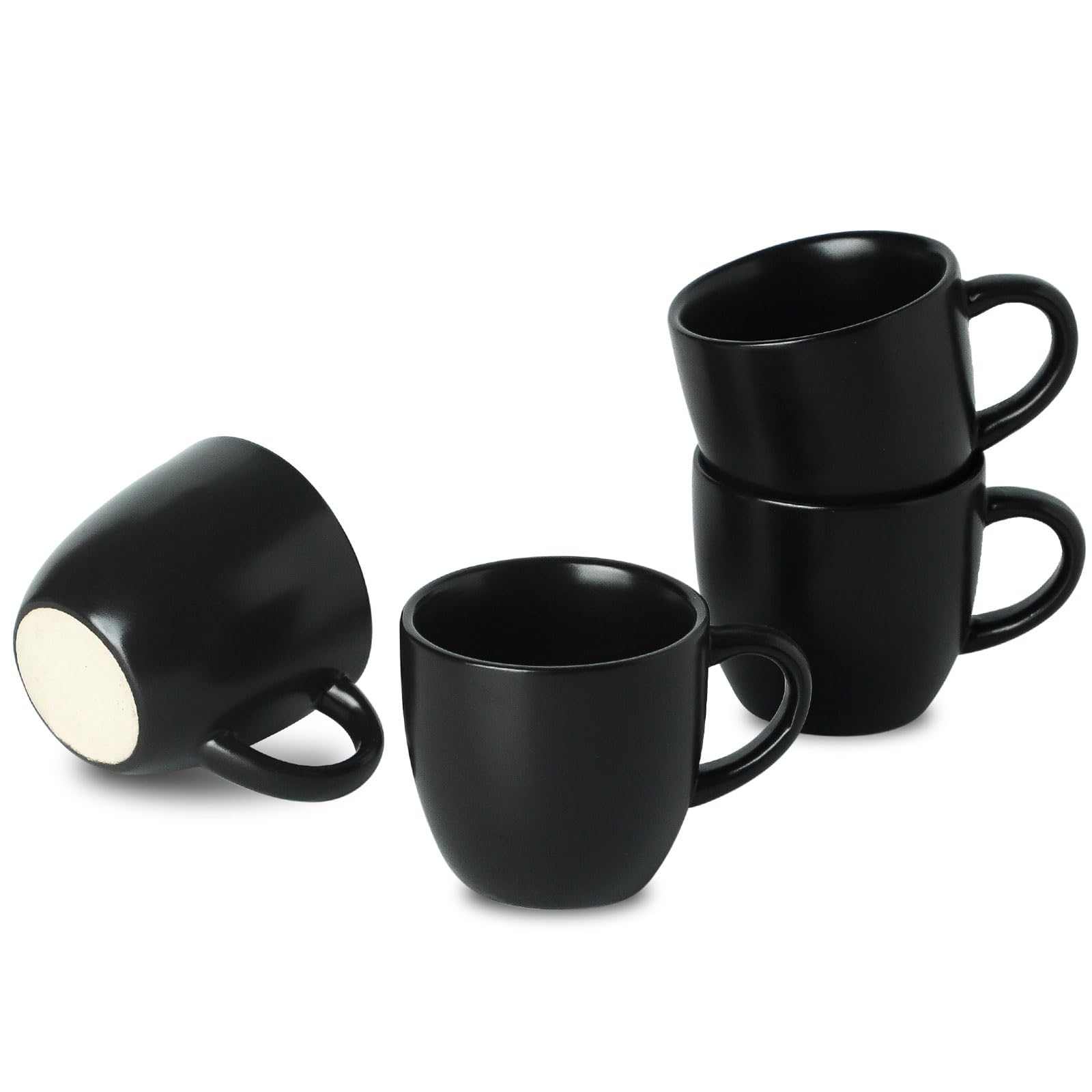 HASENSE 3 OZ Espresso Cups, Ceramic Demitasse Cups Set of 4 for Double shot, Stackable Coffee Cups with Handle for Espresso, Ristretto, Cappuccino, Coffee Mugs for Home and Office, Black