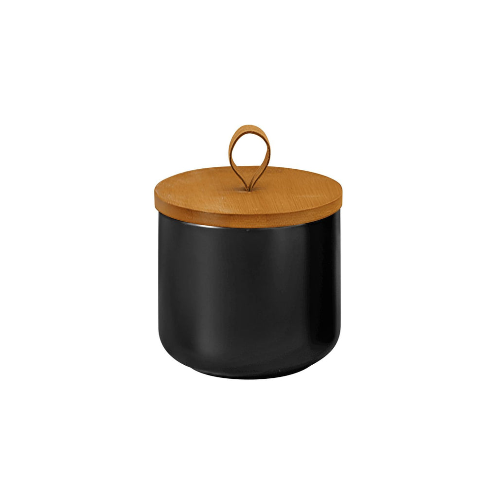 Jueison Ceramic Storage Jars, Modern Airtight Canisters with Wooden Lid (Black trumpet)
