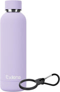 Slim Insulated Water Bottles for Travel 18oz with Clip, Double Wall Vacuum Stainless Steel Water Bottle Keeps Drinks Cold 24 Hrs/Hot 12 Hrs, 100% Leakproof, BPA Free(Purple)