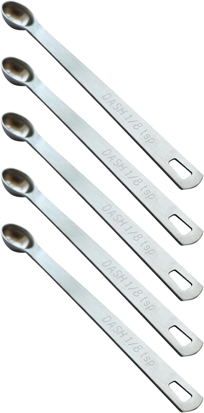 5PCS 1/8 Teaspoon(1/8tsp, 0.625 ml, Dash) Single Tiny Measuring Spoon, Small Individual Stainless Steel Measure Spoons Only
