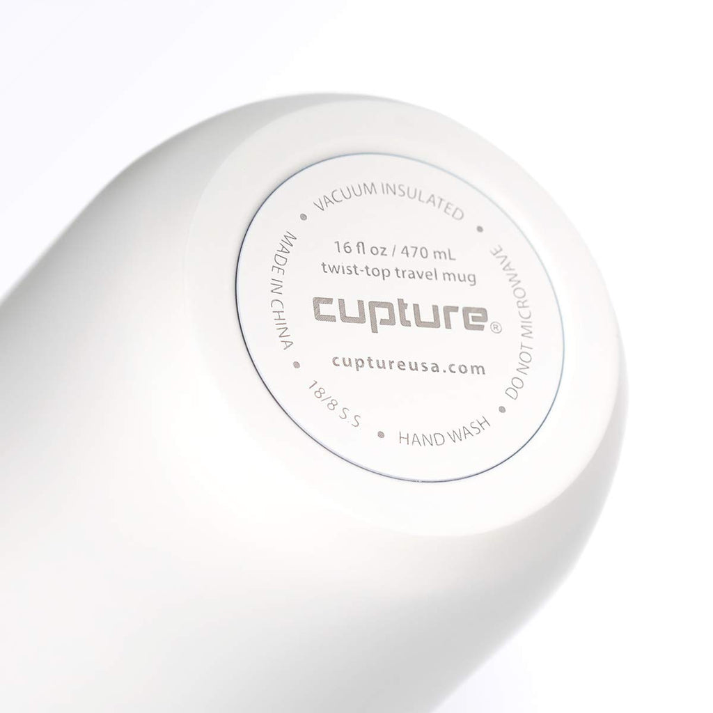 Cupture TWIST-TOP Vacuum-Insulated Stainless Steel Travel Mug, 16 oz, Winter White