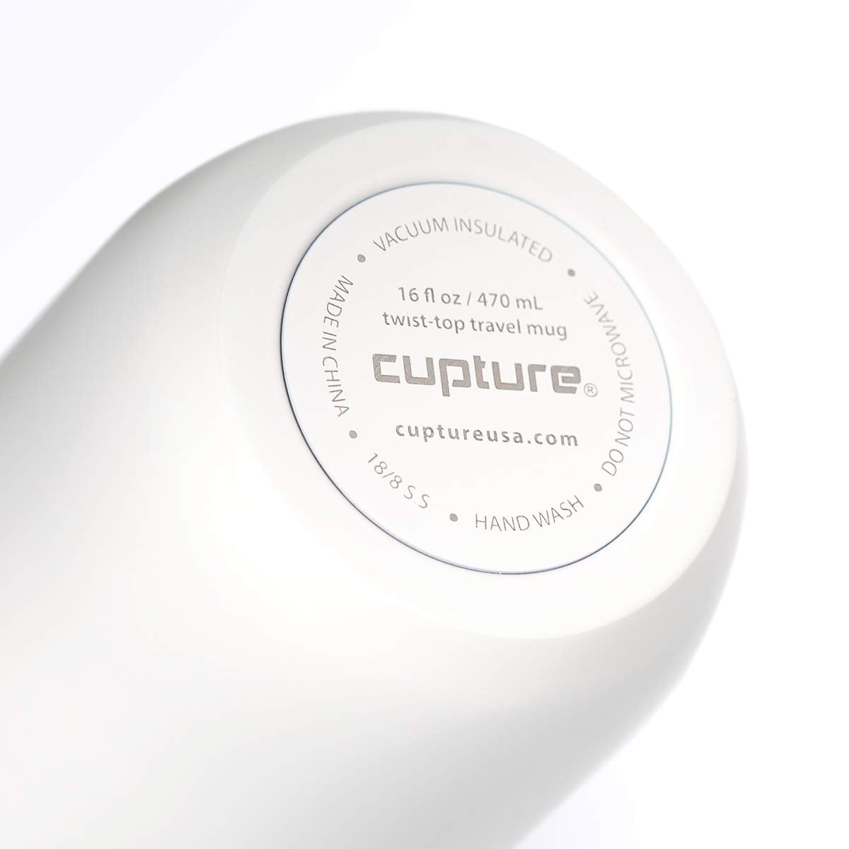 Cupture TWIST-TOP Vacuum-Insulated Stainless Steel Travel Mug, 16 oz, Winter White