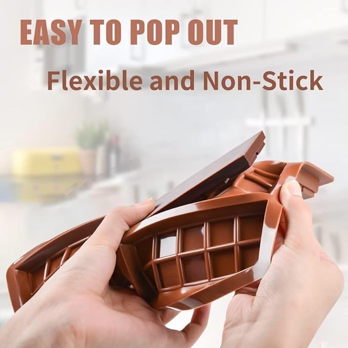 Chocolate Bar Molds Deep Silicone Break-Apart Chocolate Nonstick Protein and Energy Thick Candy Bar Mold Wax Melt Mold 2 Pack (10 Snap)
