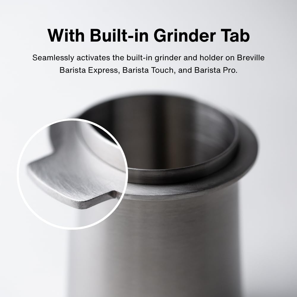 CREMA Coffee Products 54mm Dosing Cup | Compatible with any 54mm Portafilters | Durable 100% Stainless Steel | Built-In Grinder Tab for Easy Transfer | Sleek, Mess-Free Design | Black Finish