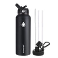 SENDESTAR Stainless Steel Water Bottle, Insulated Water Bottle 40 oz with New Straw Lid or Spout Lid Keeps Liquids Hot or Cold with Double Wall Vacuum Insulated Bottle (Black)