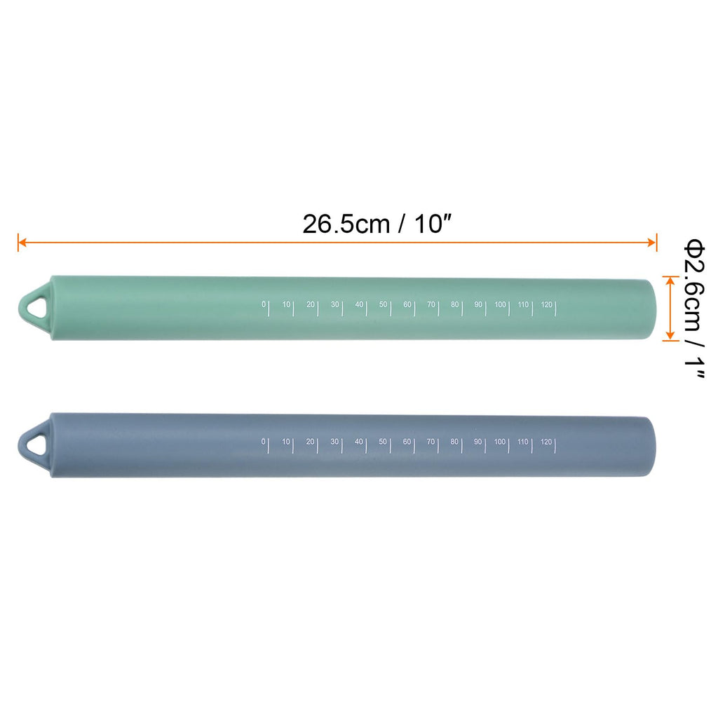 HARFINGTON 2pcs Silicone Rolling Pin 10" Stainless Silicone Surface Non-Stick Stainless Steel Inner Core Dough Roller Kitchen Roller for Baking Pastry Pizza Fondant Bread, Blue,Green