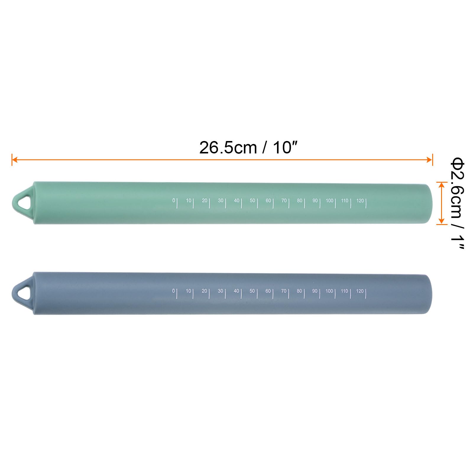 HARFINGTON 2pcs Silicone Rolling Pin 10" Stainless Silicone Surface Non-Stick Stainless Steel Inner Core Dough Roller Kitchen Roller for Baking Pastry Pizza Fondant Bread, Blue,Green