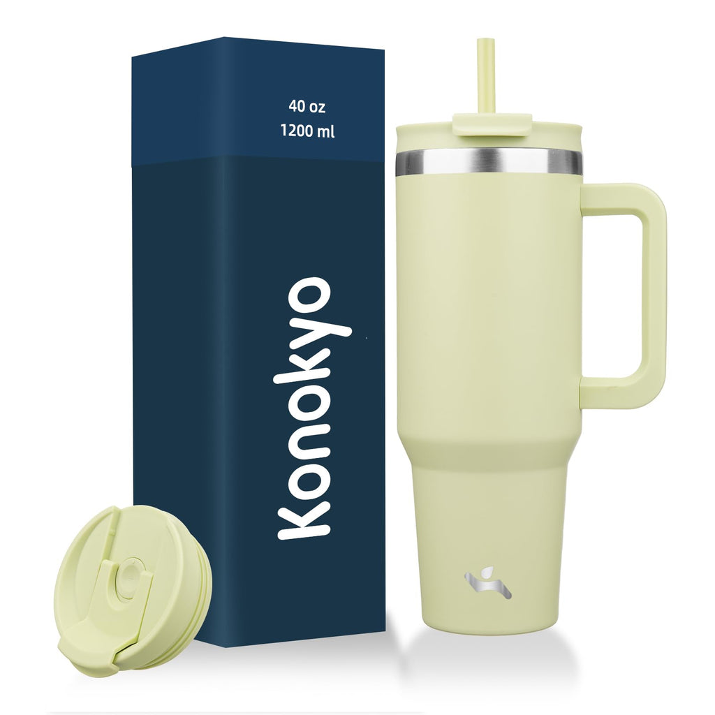 Konokyo 40 oz Insulated Tumbler Water Bottle with Handle, Straw Lid