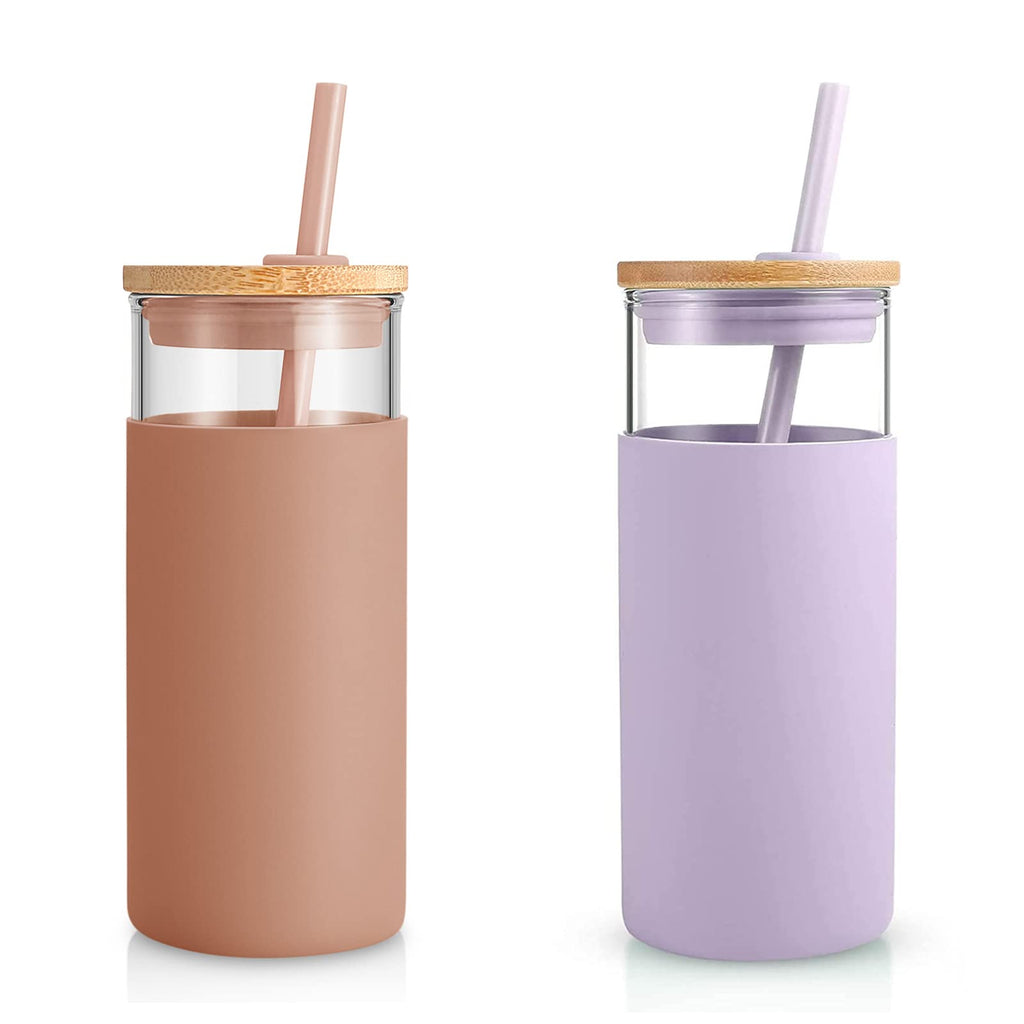 Tronco 20 oz Glass Tumbler with Lids and Straws, Reusable Iced Coffee Cups