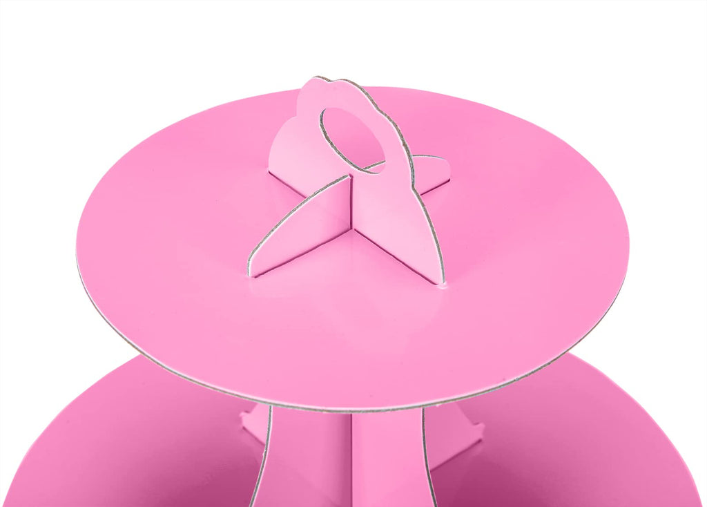 YLDW Cupcake Stand 2Pcs, 3-Tier Cupcake Stand Display, Cardboard Cup Cake Tower Stand, Disposable Dessert Stand for Birthday Tea Party Baby Shower Treat Decorations, Pink