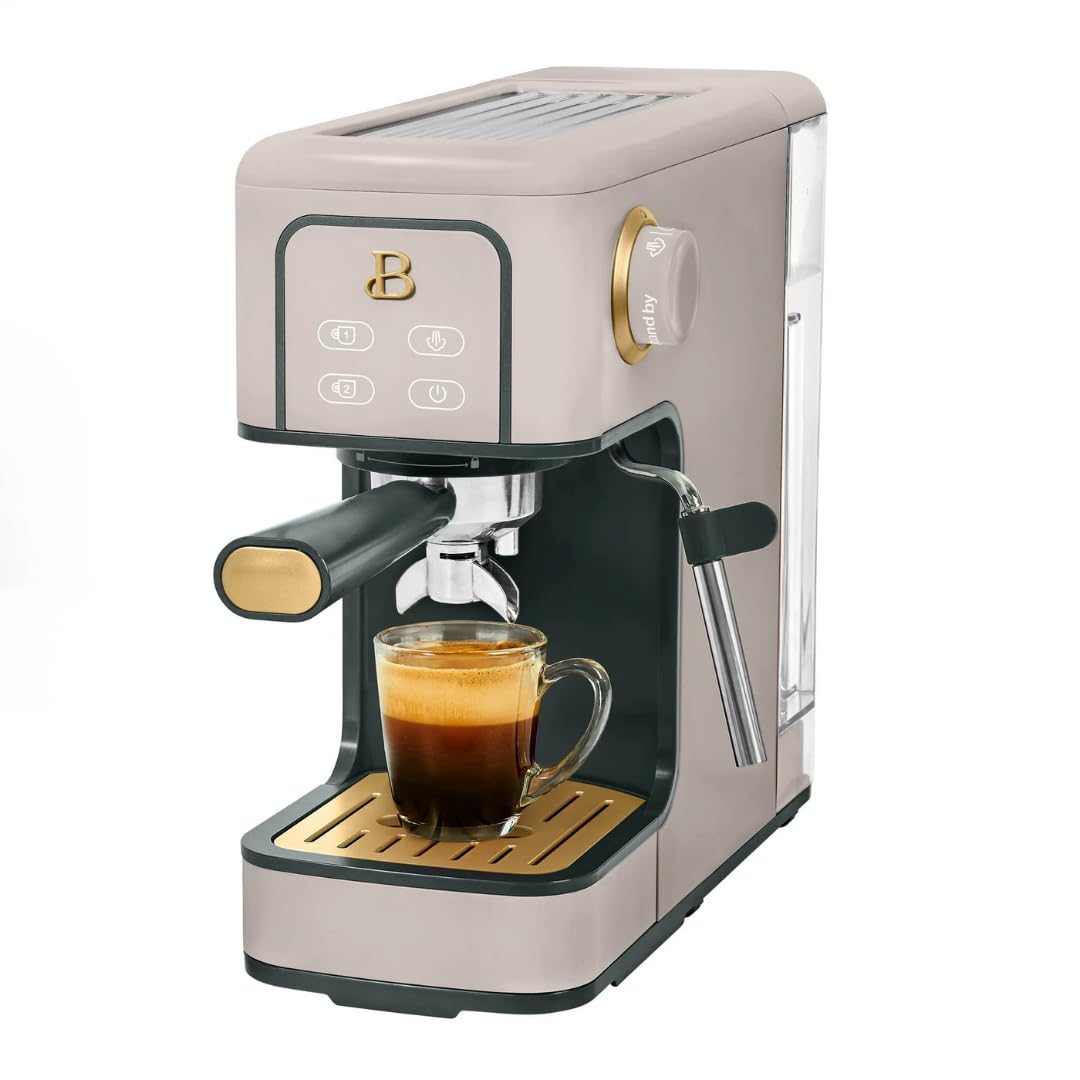 Slim Espresso Maker – 20‑Bar Pressure, Dual‑Spout 52 mm Portafilter, 50 oz Removable Tank, 2‑in‑1 Steam Wand & Touch Controls (Porcini Taupe)