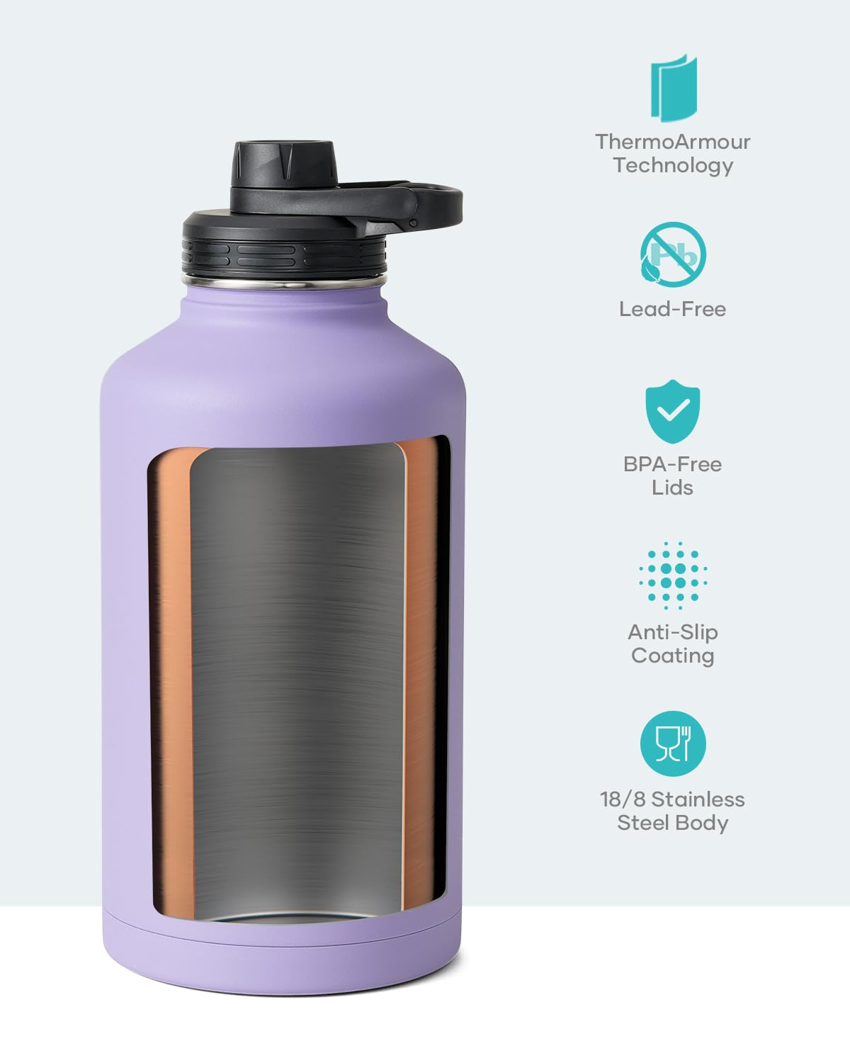 BUZIO Half Gallon Water Jug Insulated Stainless Steel (Cold for 48 Hrs)