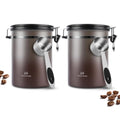 Coffee Canister Airtight Storage Container Stainless Steel Coffee Jar with Scoop,Date Tracker CO2 Release Valve for Dry Food Beans Ground Tea Flour Cereal and Sugar (1.8L Grey-Brown With Spoon(2pcs))