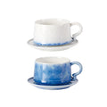 KAMMAK Tea Cups and Saucers Set of 2, 7.5 oz Glaze Coffee Mugs, 724N