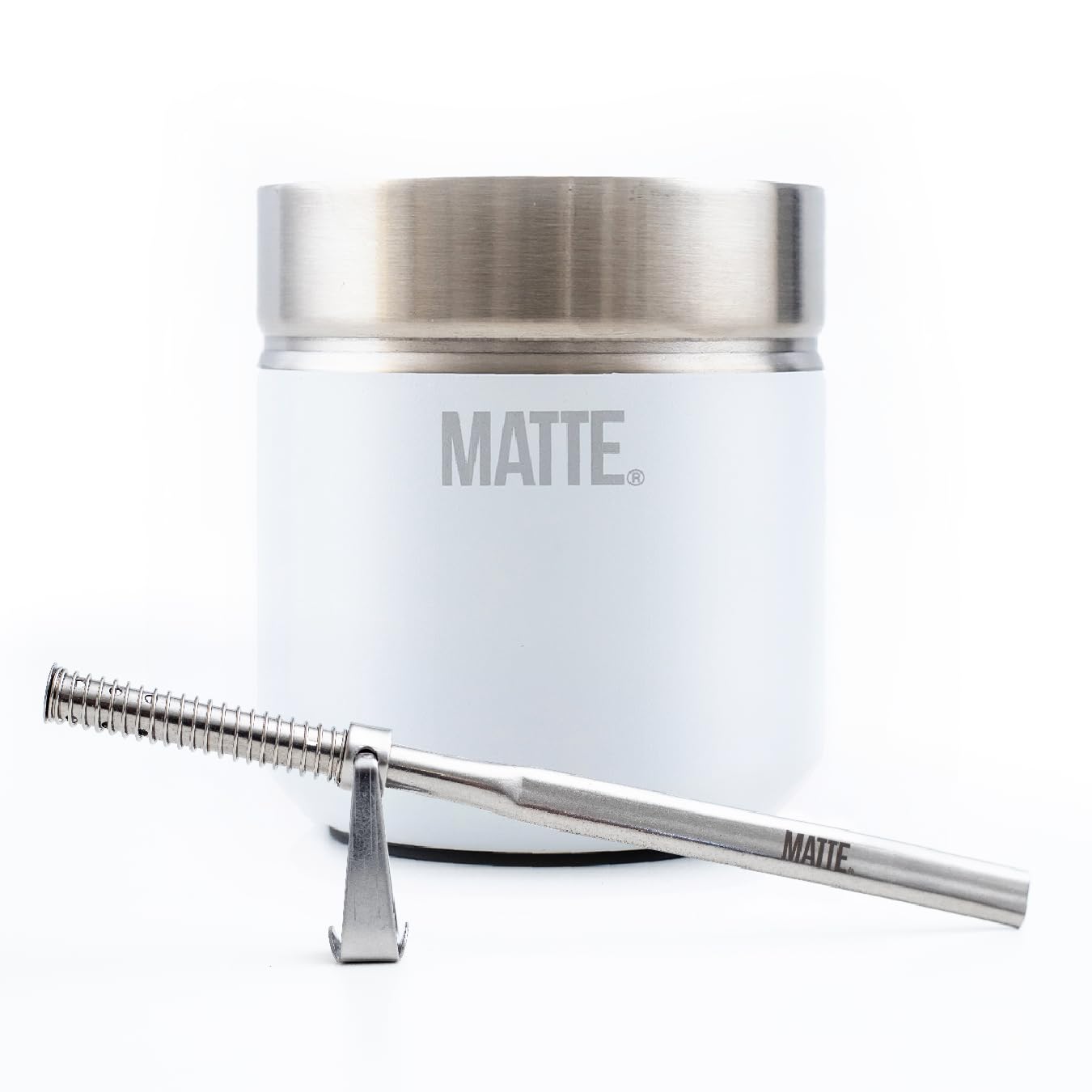 Matte 6.5 oz Yerba Mate Gourd and Bombilla Set - Includes DS Pro Box - BPA Free Yerba Mate Set Kit with Mate Straw, Elegant Design, Non-Slip Base (White)