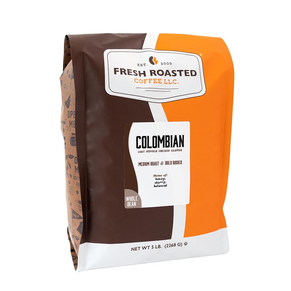 Fresh Roasted Coffee, 100% Colombian Whole Bean Coffee, Medium Roast, Kosher, 2 lb (32 oz)