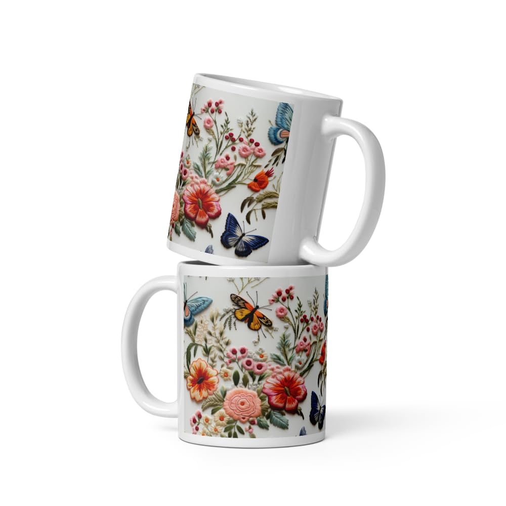 CREATIVE DESIGN PRINTS 11 oz Christmas Coffee Mug – Butterfly Flower Ceramic Mug, Floral Holiday Novelty Drinkware, Festive Gift for Family & Friends