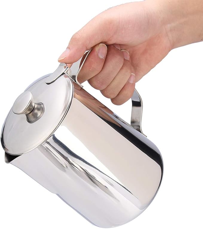Commercial Grade Stainless Steel Coffee Steaming Pitcher Milk Frothing Cup Jug with Lid (350mL)