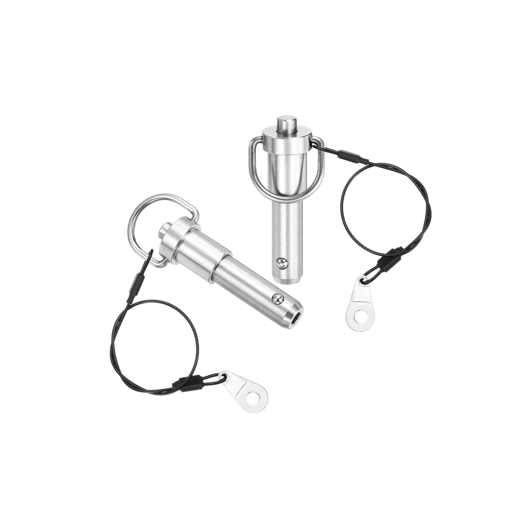 uxcell 1 Pcs Quick Release Pin, 1/2" x 1"(Dia. x L) Push-Button Ball Locking Pin 304 Stainless Steel Ring Handle Locking Pin with Wire for Audio Bimini Top Marine, Silver