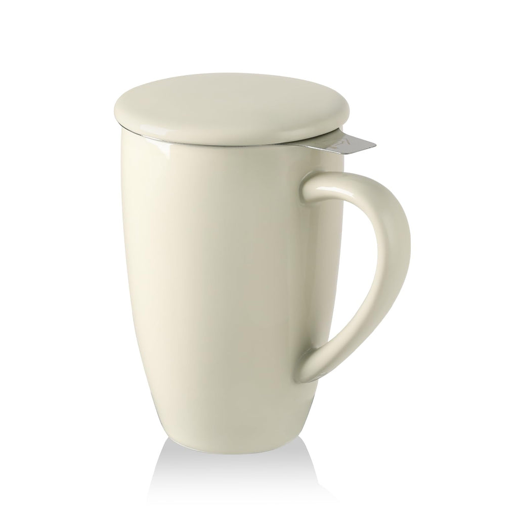 Sweejar Porcelain Tea Mug with Infuser and Lid,Teaware with Filter, Loose Leaf Tea Cup Steeper Maker, 16 Fl Oz for Tea/Coffee/Milk/Women/Office/Home/Gift (Beige)