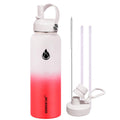 SENDESTAR Water Bottle 32oz Double Wall Vacuum Insulated Leak Proof Stainless Steel Sports Water Bottle—Wide Mouth with New Flex Straw Lid & Spout Lid (White&Red)