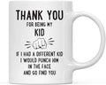 Andaz Press Funny Family 11oz. Coffee Mug Gift, Thank You for Being My Kid, Punch in Face, 1-Pack, Christmas Birthday Drinking Cup Present Ideas