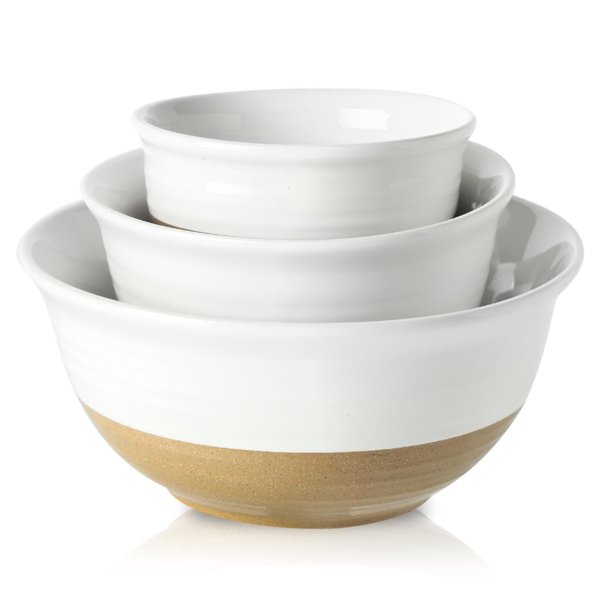 HASENSE Ceramic Serving Bowls Set of 4, 2.1/1.5/1.0/0.5 Qt White & Terracotta Stoneware Mixing Bowls, Farmhouse Bowls for Cooking, Prepping, Salad & Soup, Dishwasher & Microwave Safe, Serving Dishes