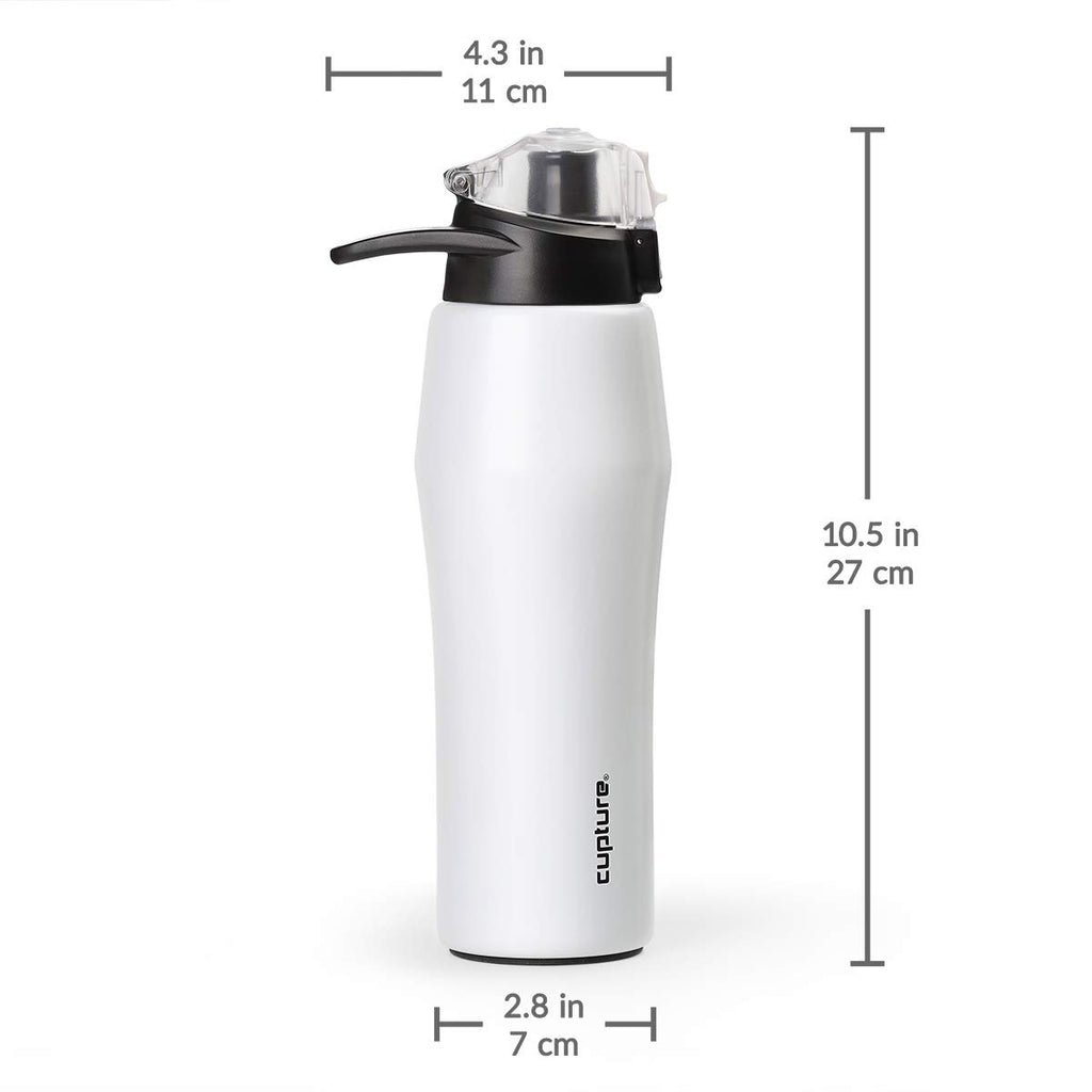Cupture Action Water Bottle Flip Top with Handle - 22oz Stainless Steel Vacuum-Insulated (White)