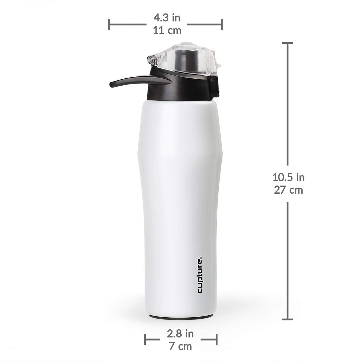 Cupture Action Water Bottle Flip Top with Handle - 22oz Stainless Steel Vacuum-Insulated (White)