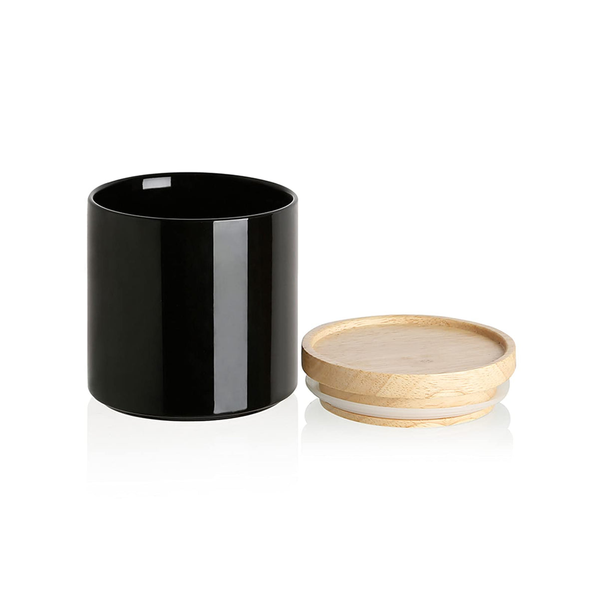 Sweejar Kitchen Canisters Ceramic Food Storage Jar, Stackable Containers with Airtight Seal Wooden Lid for Serving Ground Coffee, Tea, Sugar, Salt and More - 28 Fl Oz (Black)
