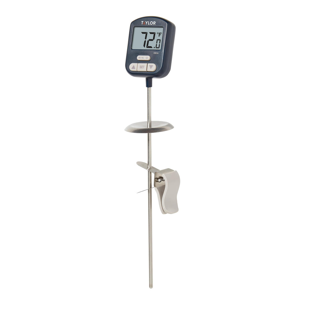 Taylor Digital Premium High Heat Resistant Candy Thermometer, Meat, Deep Fry, Brewing, and Craft Thermometer, with pan/Kettle Clip and Heat Shield, Backlit Display, and Includes 1 CR2032 Battery, Navy